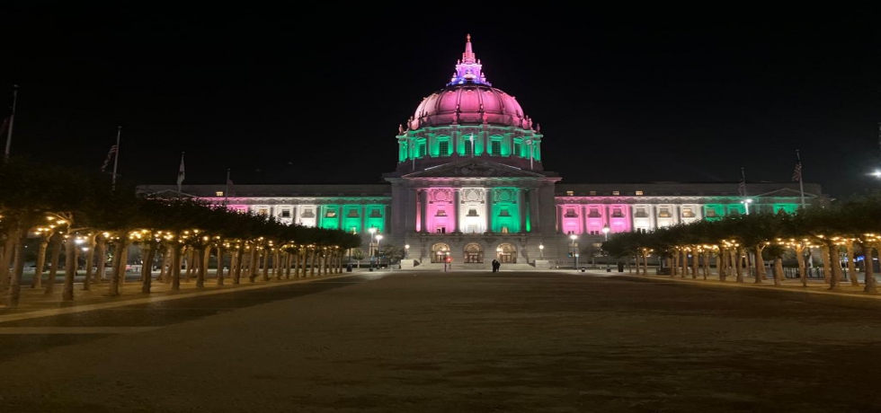 The iconic San Francisco City Hall lit in tri-colour as a special honour to commemorate the 76th Independence Day of India